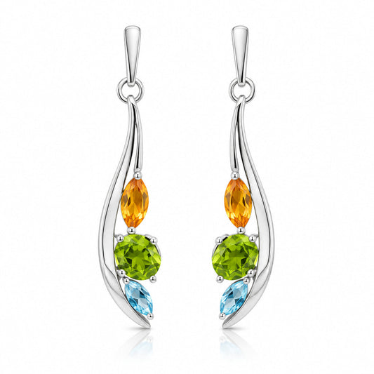 Peridot, Citrine and Blue Topaz earrings in sterling silver, style E9898 - view 3