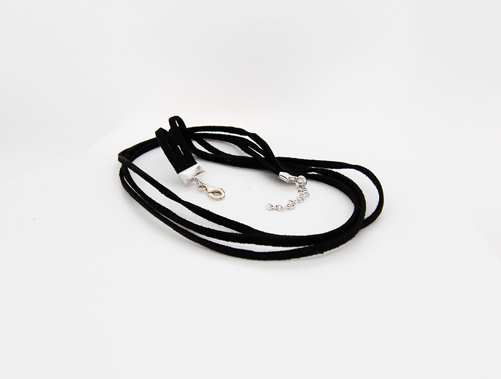 Black Leather Necklace with Sterling Silver Clasp L2323
